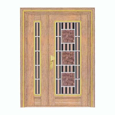 佛山不锈钢门厂家·玫瑰金木纹对开子母门｜金宏图金属制品产品图册赏析